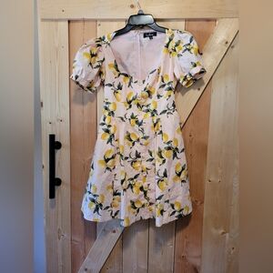 Lulu's Squeeze the Day Light Pink Lemon Puff Sleeve Skater Dress